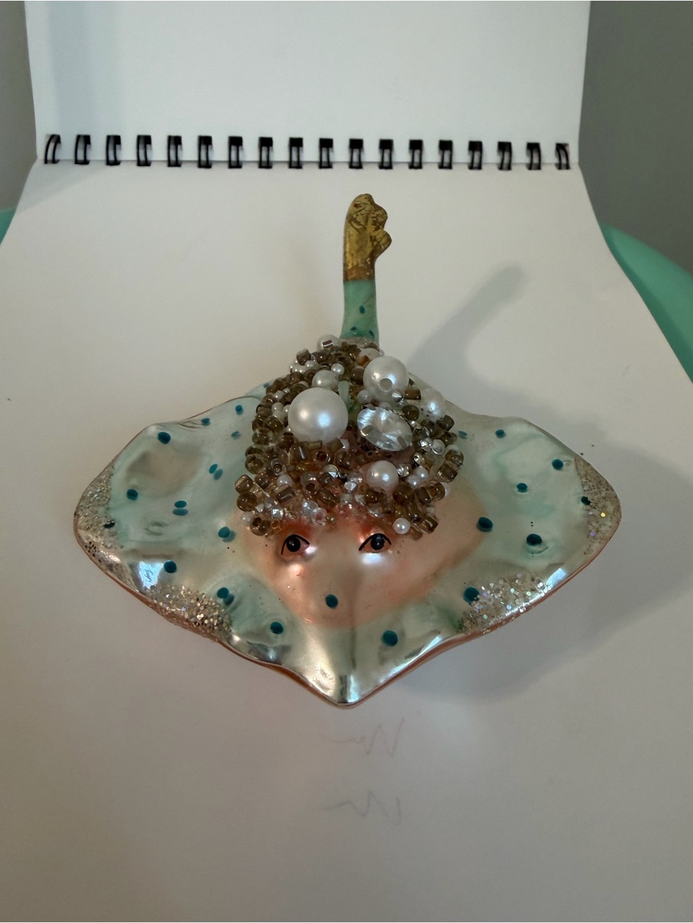 ROBERT STANLEY Manta Stingray Jeweled Blown Glass Christmas Ornament